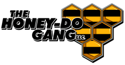 The Honey Do Gang LLC Logo featuring honeycombs in gold and brown with black stripes